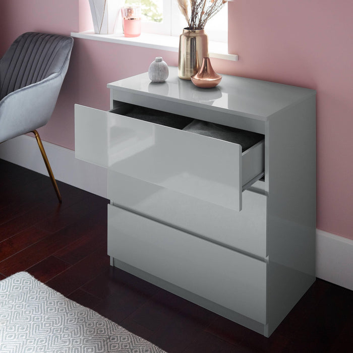Clemmie high gloss chest of drawers - grey - Laura James