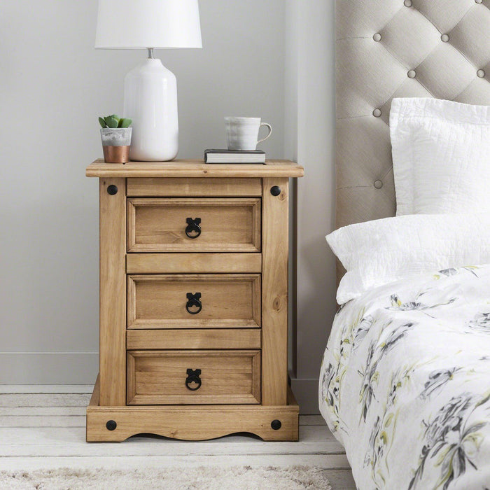 OUTLET-Corona 3 Draw Bedside Table - Laura James