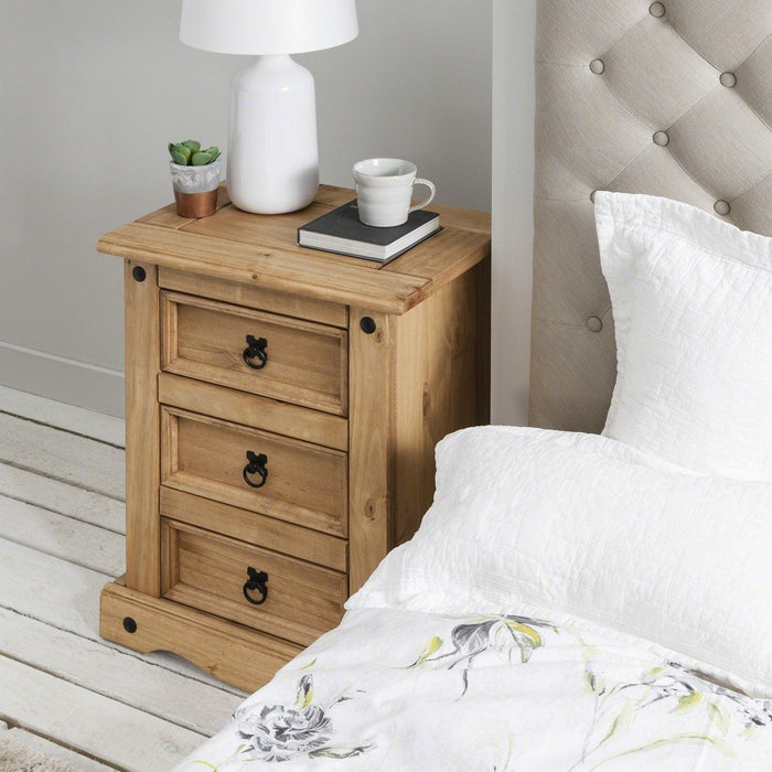 OUTLET-Corona 3 Draw Bedside Table - Laura James
