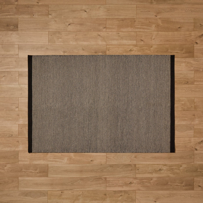 Outlet - Cotham Black & Natural Striped Wool with Cotton Rug - 120 x 170cm