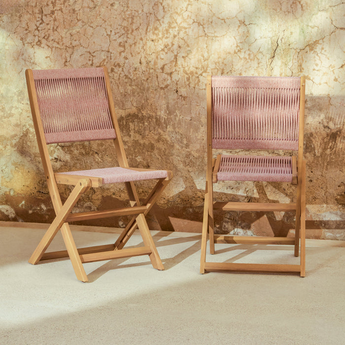 Cove White Acacia Garden Chair - Set of 2 - Mottled Pink Rope - Laura James