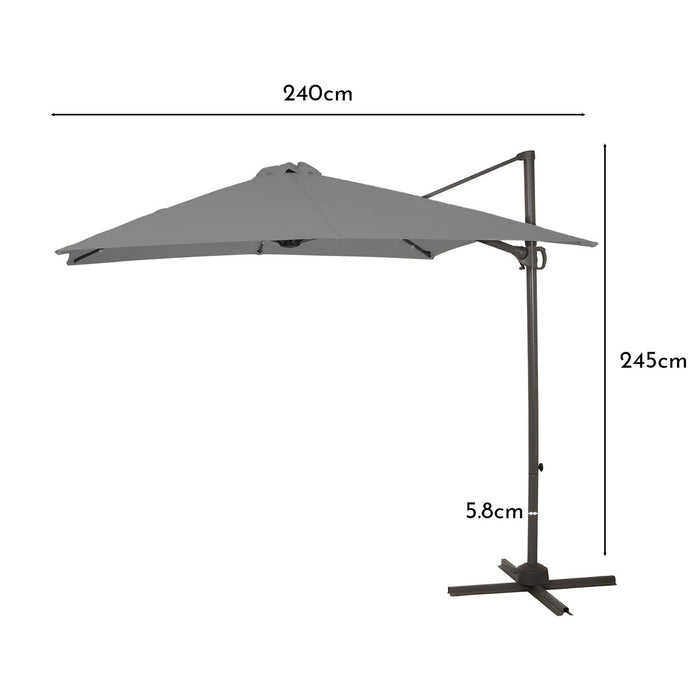 Grey LED Parasol - 2.4m Square with Raincover - Laura James