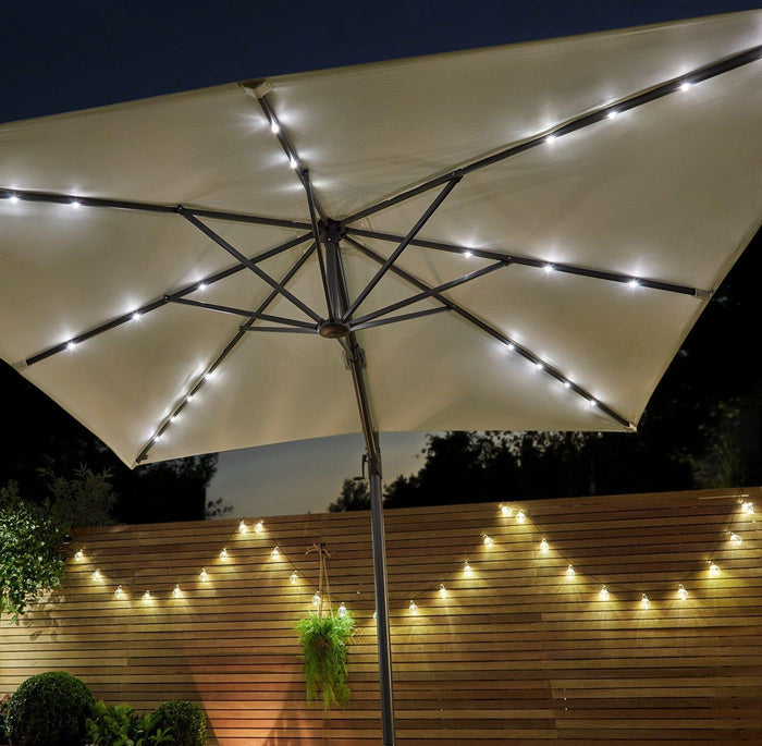 Outlet - Premium Cantilever 2.4M Round Parasol - Led Lights - Cream