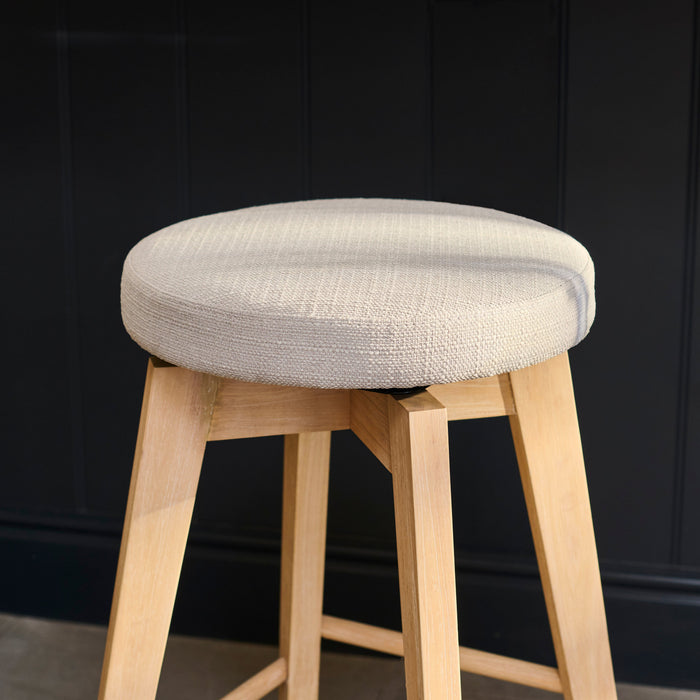 Digby Fawn Linen Swivel Backless Bar Stools - Set of 2 - Whitewash Oak Legs - Laura James