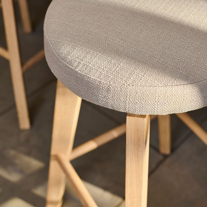 Digby Fawn Linen Swivel Backless Bar Stools - Set of 2 - Whitewash Oak Legs - Laura James