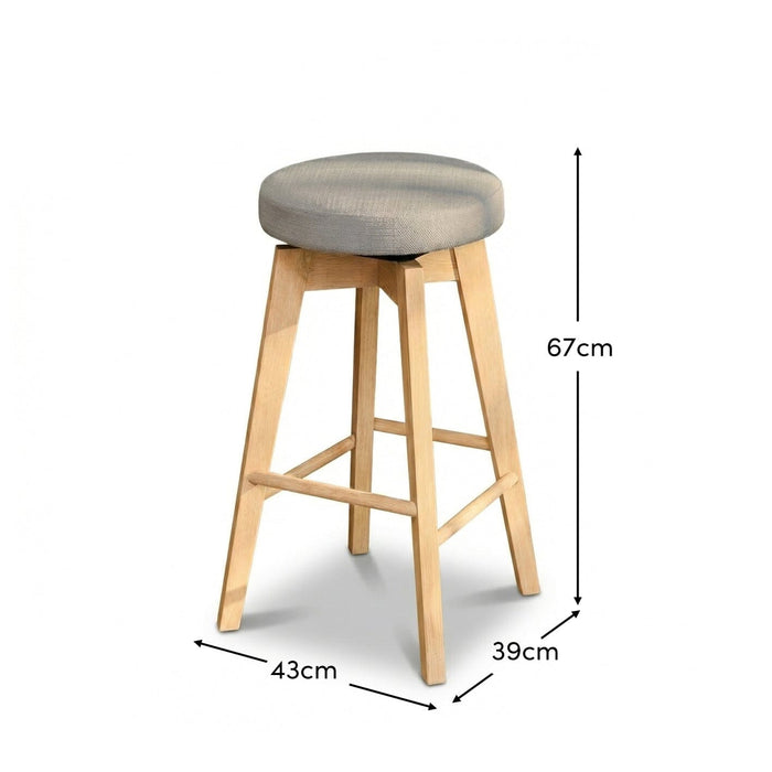 Digby Fawn Linen Swivel Backless Bar Stools - Set of 2 - Whitewash Oak Legs - Laura James