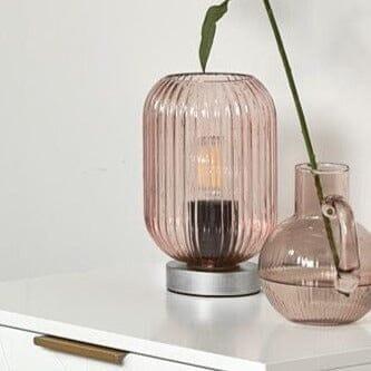Pink Fluted Glass Table Lamp with Chrome Base - Laura James