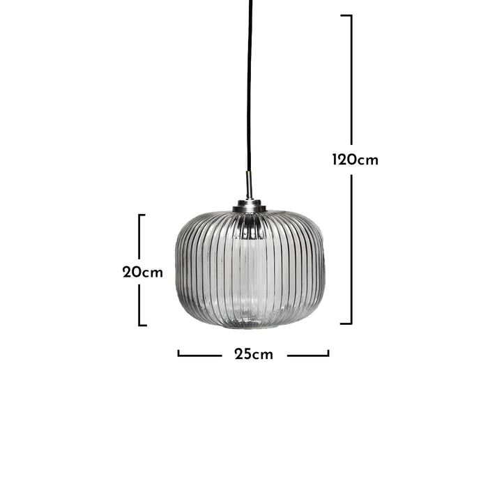Smoked Fluted Glass and Chrome Pendant Light
