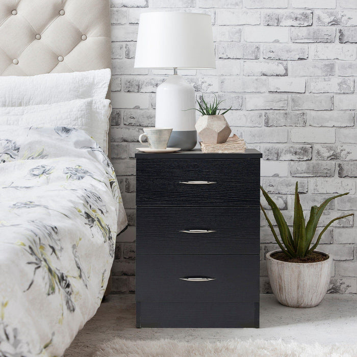 Outlet - Essie Black 3 Drawer Bedside Table - Laura James