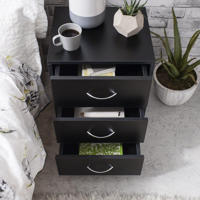 Outlet - Essie Black 3 Drawer Bedside Table - Laura James