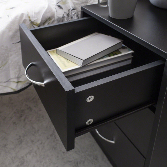 Outlet - Essie Black 3 Drawer Bedside Table - Laura James