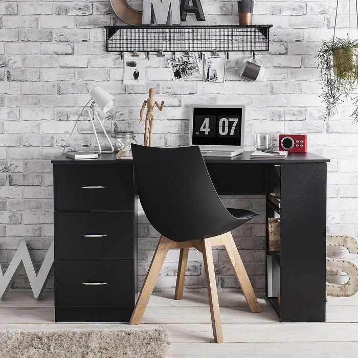 Black Computer Desk With 3 Drawers / 3 Shelves - Laura James