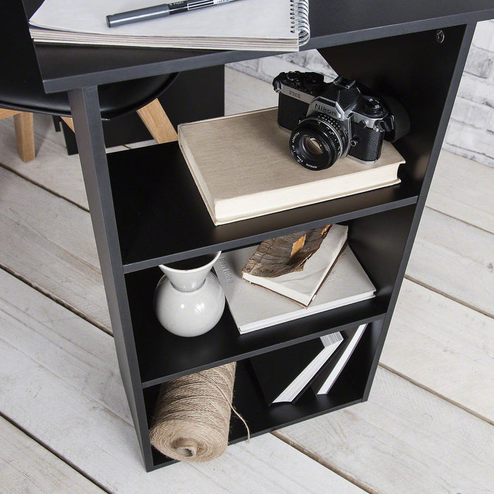 Black Computer Desk With 3 Drawers / 3 Shelves - Laura James