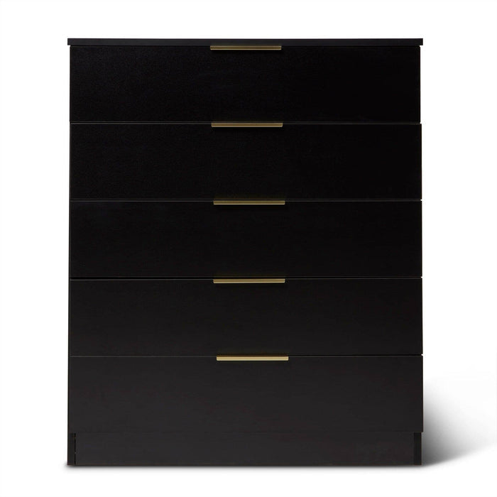 Essie Black Chest of 5 Drawers with Gold Handles by Laura James