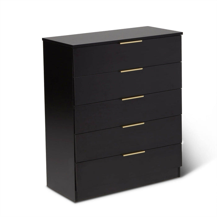 Essie Black Chest of 5 Drawers with Gold Handles by Laura James