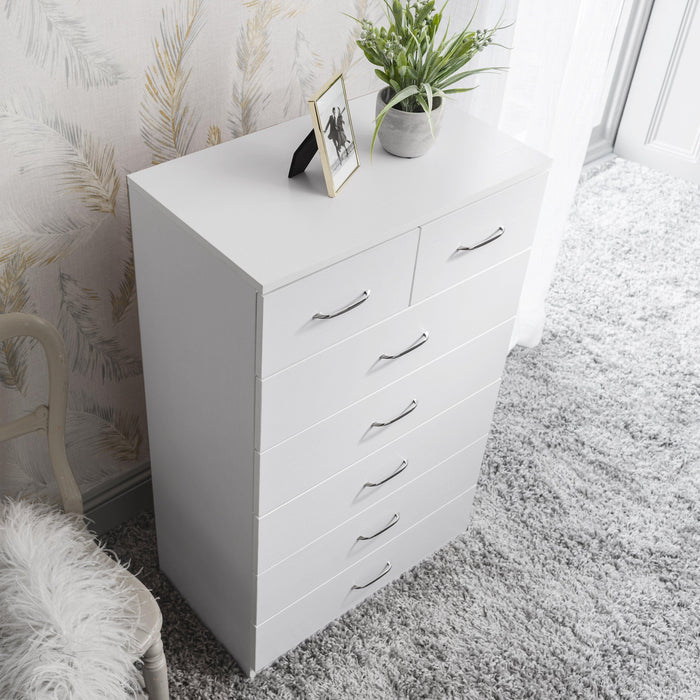 7 Drawer Tall Chest of Drawers in White - Laura James