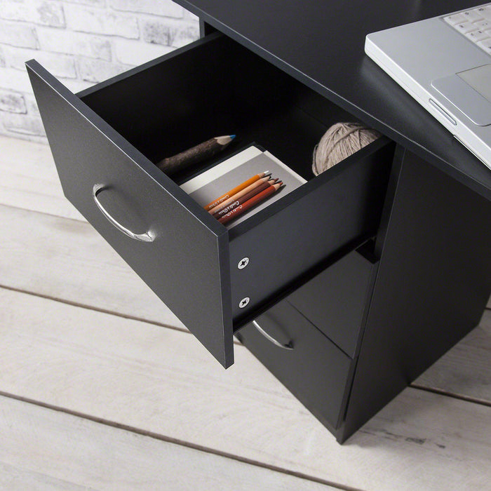 Black Computer Desk With 3 Drawers / 3 Shelves - Laura James