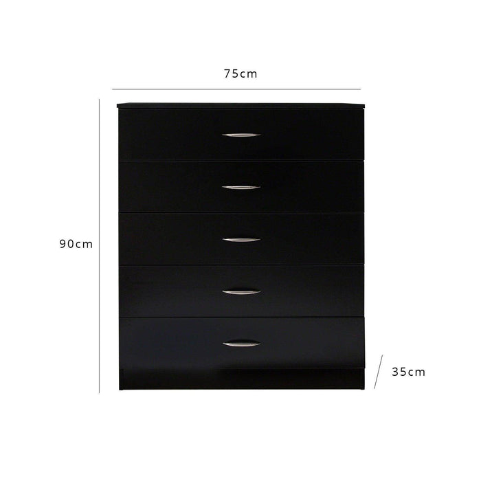 Outlet - Essie 5 Drawer Chest - Black - Laura James