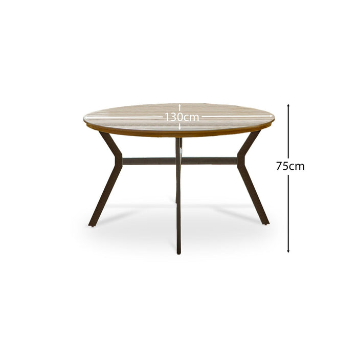 Ezra Round Garden Dining Table - Whitewash Acacia with Black Metal Legs