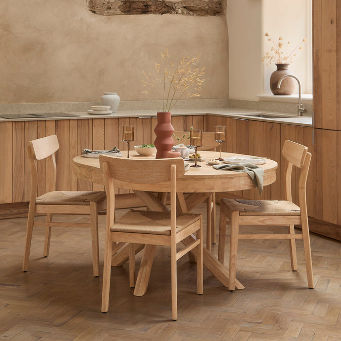 Amelia Extendable Whitewash Oval Dining Table Set - 4 Seater - Faye Dining Chairs - Whitewash Oak Legs -  Laura James