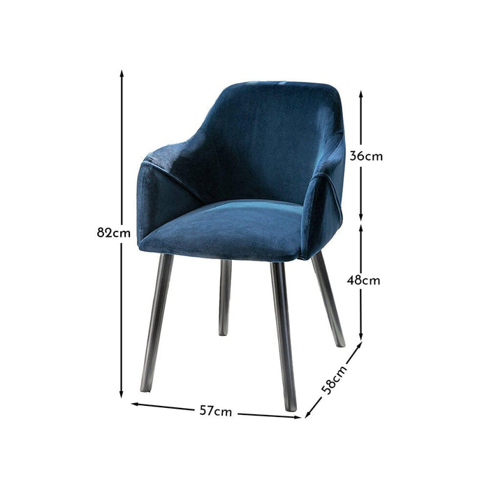 OUTLET - Freya Blue Velvet Armchairs - Set of 2 - Black Oak Legs