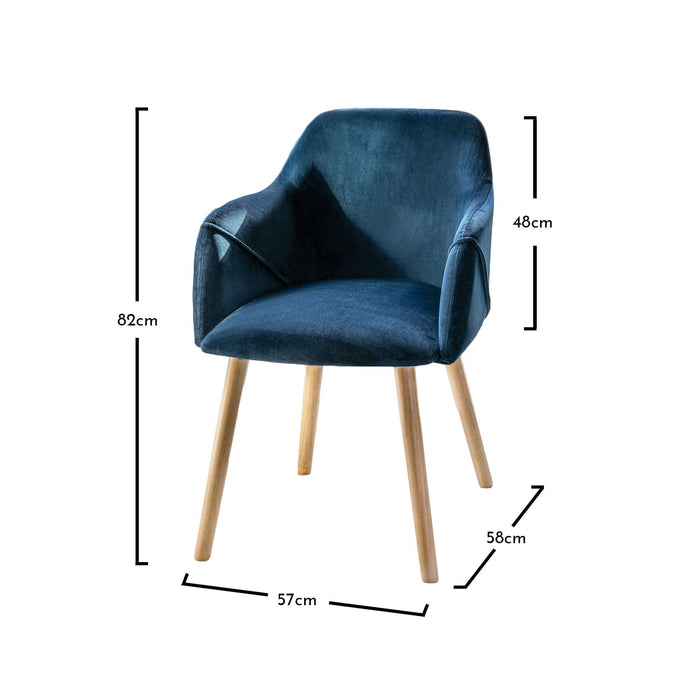 Freya armchairs - set of 2 - blue velvet and oak