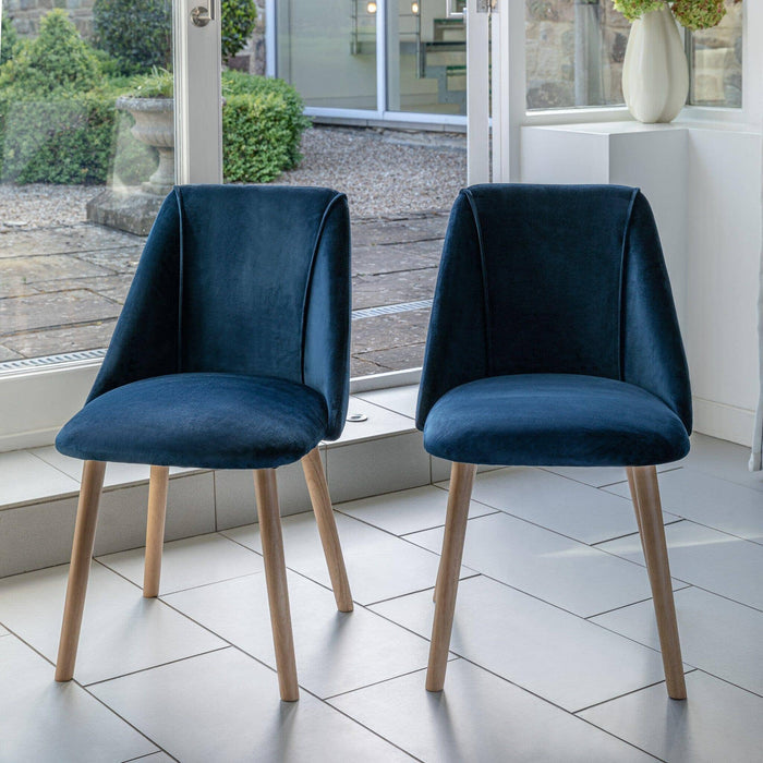 Freya dining chairs - set of 2 - blue velvet and oak