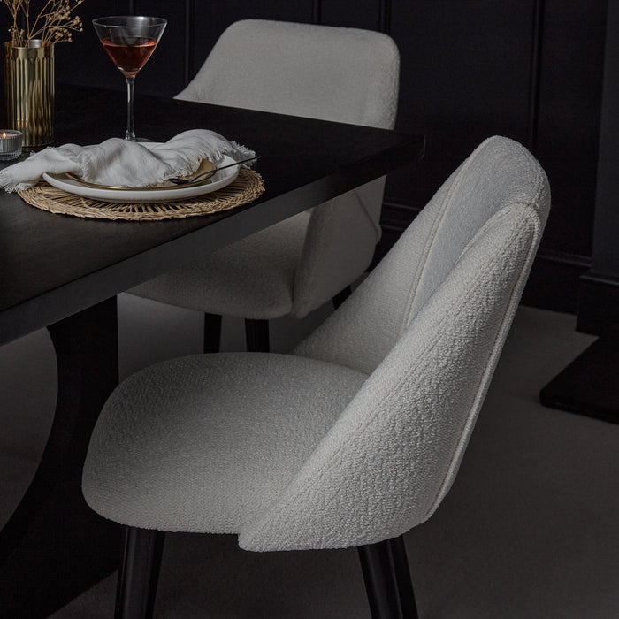 Jade Jet Black Rectangular Acacia Dining Table Set - 6 Seater - Freya Boucle Dining Chairs with Black Legs - Laura James
