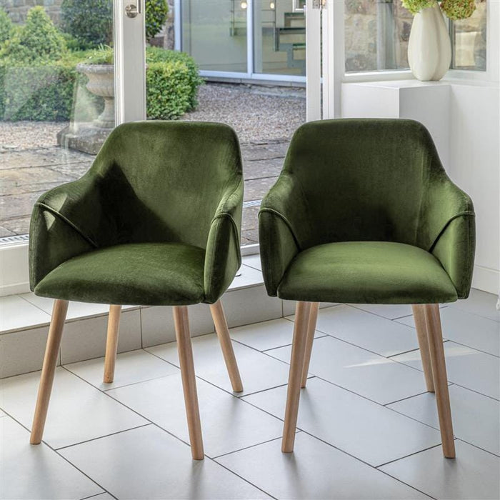 OUTLET - Freya Fern Green Armchairs - Set of 2 - Whitewash Oak Legs