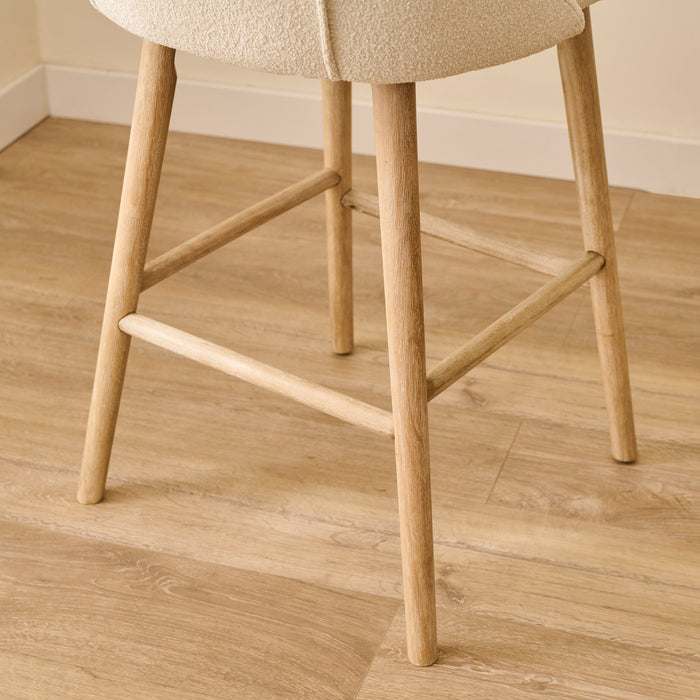 Freya Bar Stool - Light Beige Boucle - Whitewash Legs - Laura James
