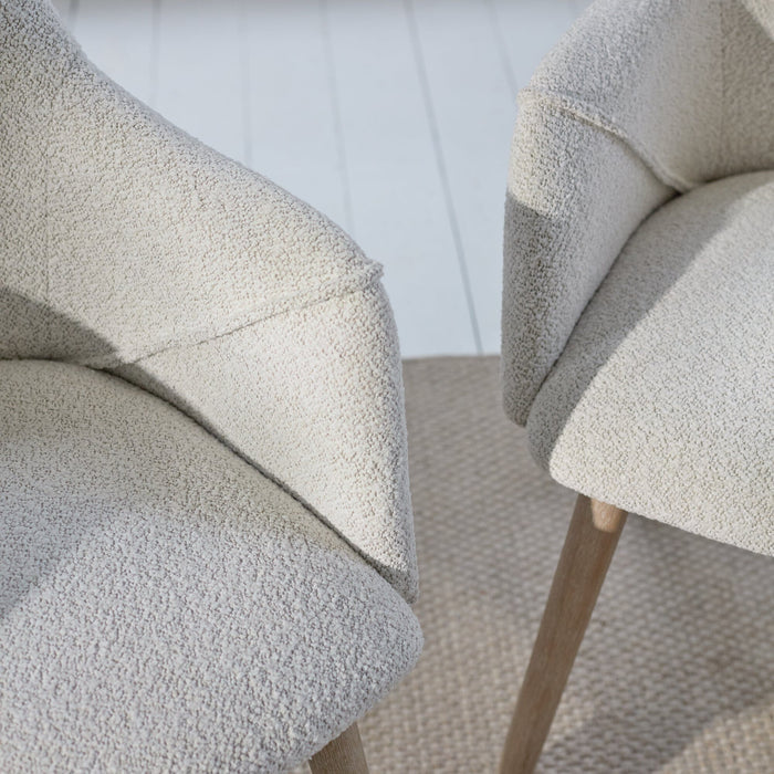 Freya Oat Boucle Dining Armchairs - Set of 2 - Chalked Mango Wood Legs - Laura James