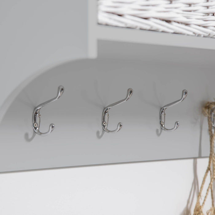 OUTLET-Fyfield Coat Hooks with Shelf & Storage Baskets - Grey - Laura James