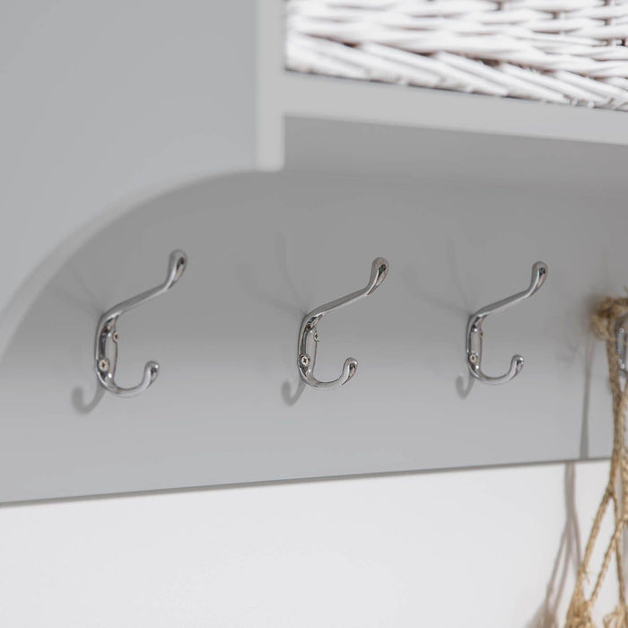 Fyfield Coat Hooks with Shelf & Storage Baskets - Grey - Laura James