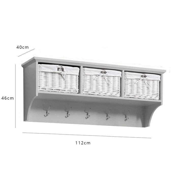 Fyfield Coat Hooks with Shelf & Storage Baskets - Grey - Laura James