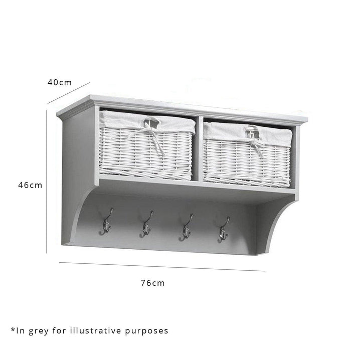 Outlet - Fyfield Coat Rack with Shelf & Storage Baskets - White - Laura James