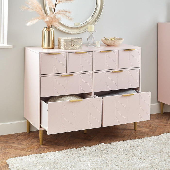 Gloria chest of drawers - 4 over 4 - pale pink & brass effect - laura James
