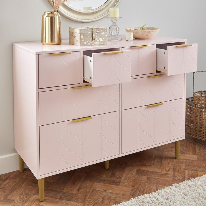 Gloria chest of drawers - 4 over 4 - pale pink & brass effect - laura James