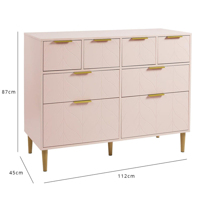 Gloria chest of drawers - 4 over 4 - pale pink & brass effect - laura James