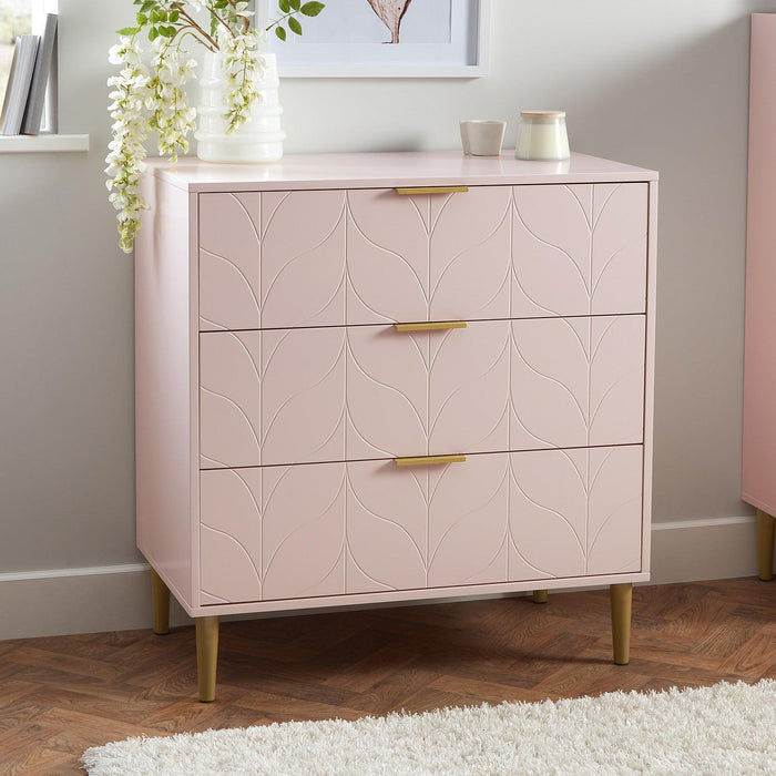 Gloria chest of drawers - pale pink & brass effect - Laura James