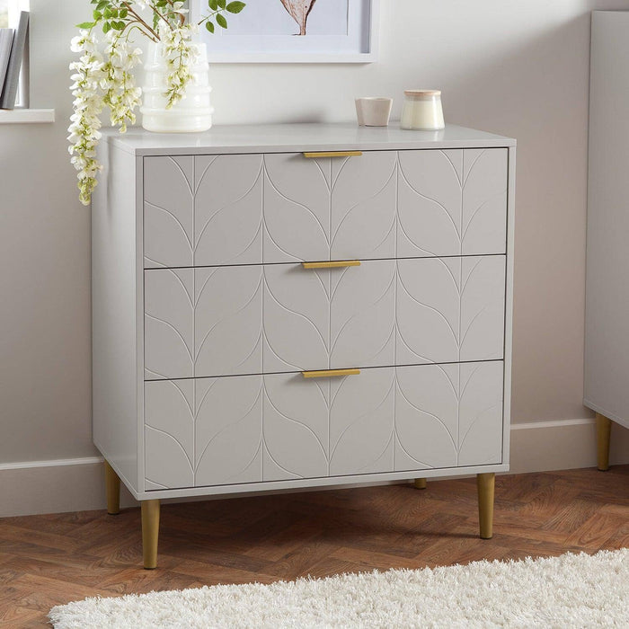 Gloria chest of drawers - grey & brass effect - Laura James