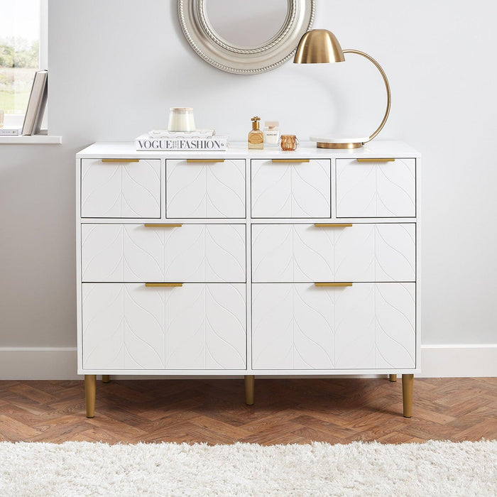 Gloria chest of drawers - 4 over 4 - white & brass effect - laura James