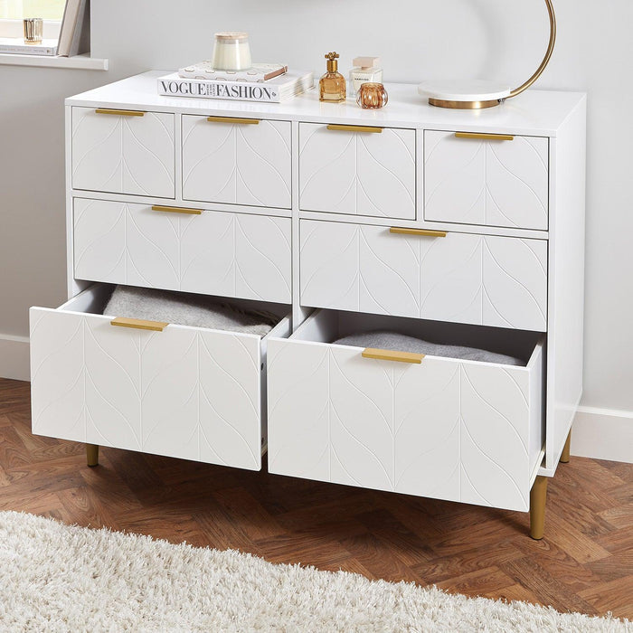 Gloria chest of drawers - 4 over 4 - white & brass effect - laura James