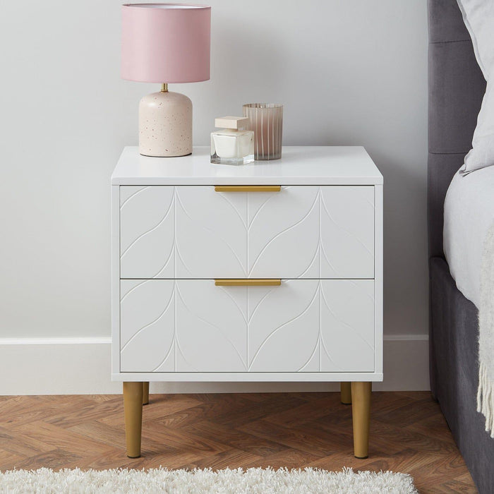 Gloria bedside table - white and brass effect - Laura James
