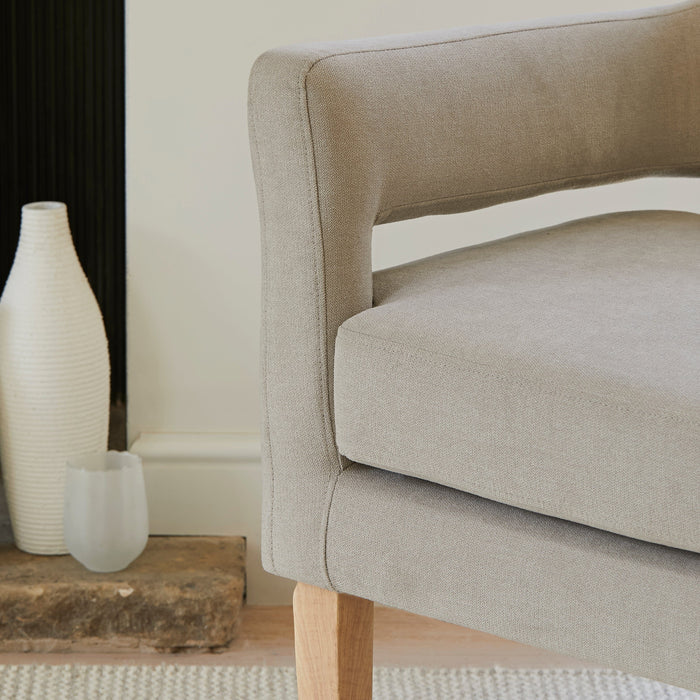 OUTLET - Grace Soft Beige Occasional Armchair - Whitewash Oak Legs
