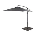 Round 2.9m Grey Lean-Over Parasol with 80kg Quartered Parasol Base - Black Plastic - Laura James