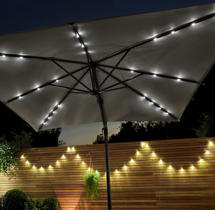 Outlet - Premium Cantilever 2.4M Round Parasol - Led Lights - Grey