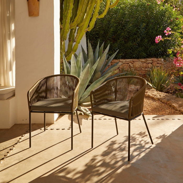 Hali Khaki Green Rope Chair with Cushion - Set of 2