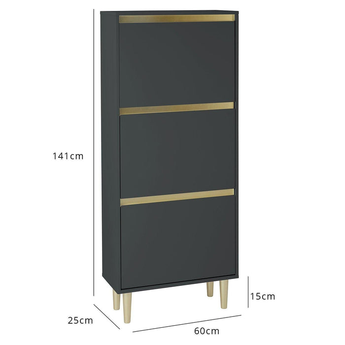 Iliana shoe cabinet - 3 door - charcoal grey - Laura James