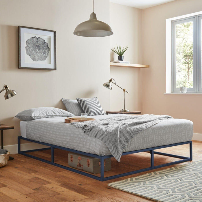 Outlet - Indy Double Platform Bed - Blue Metal - Laura James
