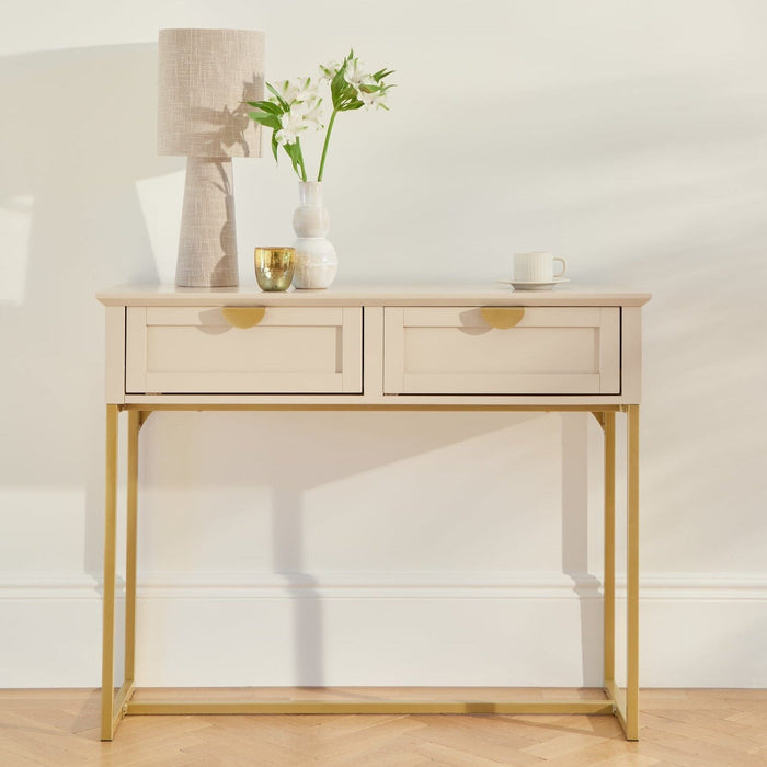 Ines 2 Drawer Console Table - Taupe and Gold - Laura James